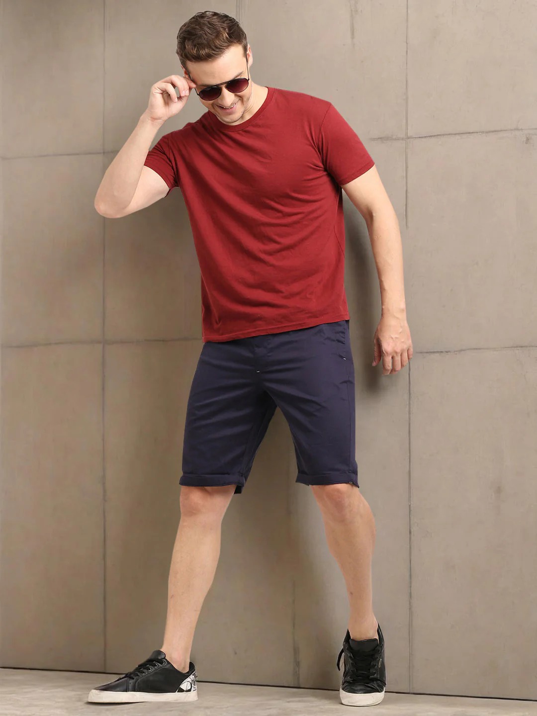 Indian Terrain Men's Regular Fit Solid Dark Blue Shorts